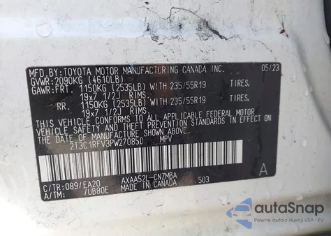 2023 Toyota Rav4 Xle Premium z USA, uszkodzony, nr VIN 2T3C1RFV3PW270850